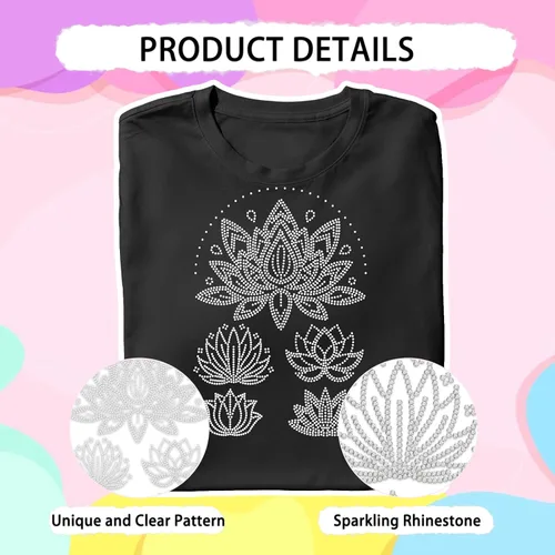 Miniatura 3 de MAYJOYDIY Art Lotus - Adhesivo de transferencia de diamantes de imitación de loto para planchar, diseño de plantas de flor de loto, adhesivo
