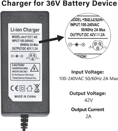 Miniatura 2 de Cargador Scoter de 42 V 2 A, 5 enchufes para batería de litio de 36 V DC 5.5 x 2.1 con conector de 3 clavijas de 0.315 in/0.472 in conector de 3
