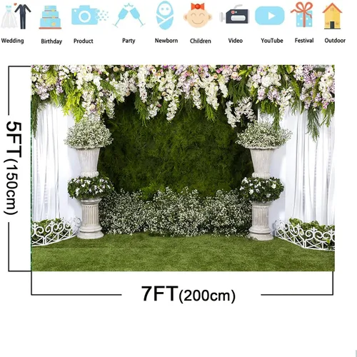 Miniatura 2 de Telón de fondo de flores de boda de 7 x 5 pies, romántico, propuesta de fondo floral, propuesta, cortina de flores, pancarta, ceremonia, despedida