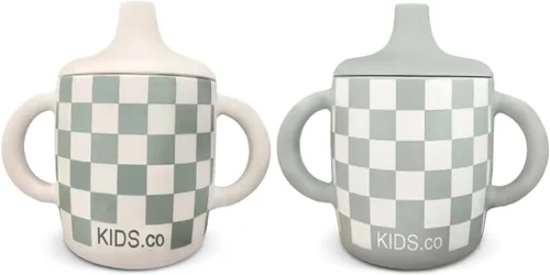 Miniatura 9 de KIDSco. Tazas de silicona con asa (paquete de 2) – Pico suave y tazas de entrenamiento abiertas para bebés de 6 meses en adelante Asas de fácil
