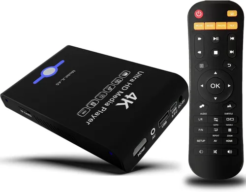 Reproductor de Medios 4K Ultra HD y Caja de HDD 2 en 1 - Reproduce Videos H.265/HEVC H.264/AVC MP4 MKV MP3 Música JPG Fotos, HDMI 4K 60fps, Negro