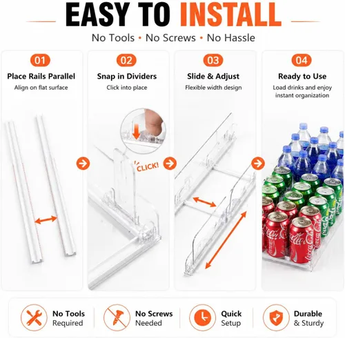Miniatura 4 de Organizador de latas de soda apilable para refrigerador, dispensador automático de bebidas con empujador, capacidad para 25 a 30 latas, organizador