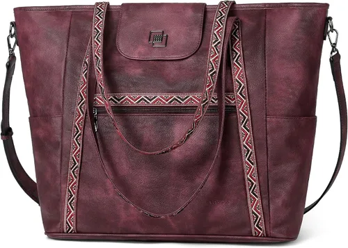 Miniatura 16 de FADEON Bolso Grande para Laptop de Cuero para Mujer, Bolso de Mano de Diseño, Mochila de Viaje a la Moda, Bolso de Hombro 1 estilo retro marrón