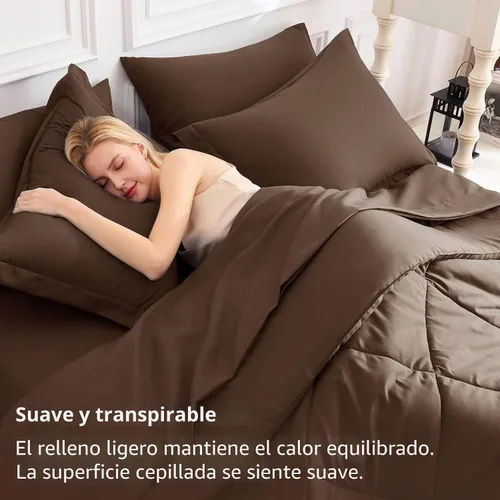 Miniatura 3 de CozyLux Juego de ropa de cama con edredón tamaño King color marrón - Juego de 7 piezas en una bolsa, juego de cama suave de lujo para todas