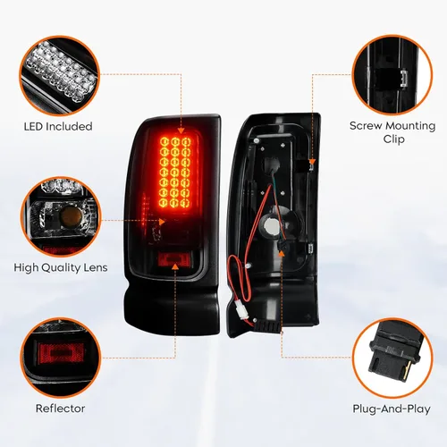 Miniatura 6 de Tresound Luz trasera LED para Dodge Ram 1500 1994-2001, Ram 2500 3500 1994-2002, montaje de luz trasera cromada, lente transparente