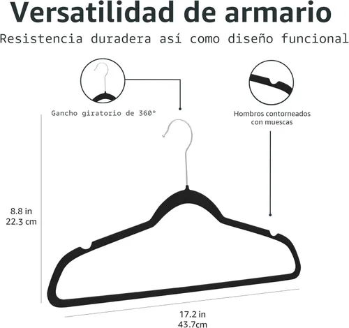 Miniatura 5 de Amazon Basics - Juego de 100 perchas para ropa, delgadas, antideslizantes y de terciopelo, color negro