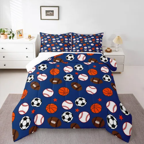 Miniatura 5 de Homewish Juego de edredón de juegos deportivos de pelota, tamaño twin, juego de ropa de cama de béisbol y baloncesto, 2 piezas para niños