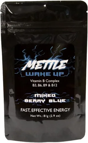 Bebida energética en polvo, 50 porciones, sin azúcar, 200 mg de cafeína, mezcla de bebida Mettle Energy (mezcla de bayas azules)