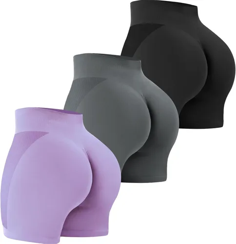 Miniatura 41 de VVX Pantalones cortos de entrenamiento para mujer, 3 piezas, con levantamiento de glúteos, sin costuras, cintura alta, pantalones cortos de yoga