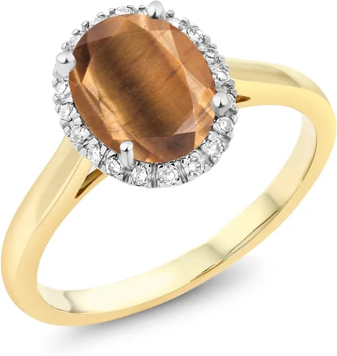 Miniatura 18 de Gem Stone King Anillo de compromiso ovalado de oro amarillo de 10 quilates con piedra natal y halo de diamantes Ovalado de 0.354 x 0.276 in