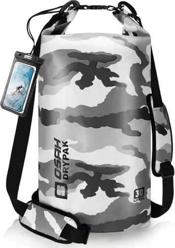 Miniatura 23 de Bolsa seca impermeable, 5L/10L/20L/30L/40L Mochila de almacenamiento ligera con funda para teléfono para mujeres y hombres, saco impermeable Gris