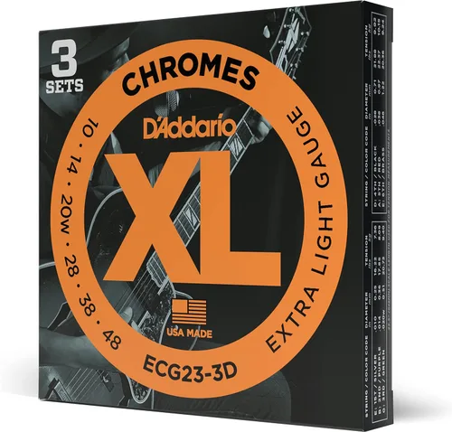 D'Addario Cuerdas de Guitarra – Cuerdas de Guitarra Eléctrica XL Chromes – Entorchado Plano – Pulidas para una Sensación Ultra Suave y Tono Cálido y
