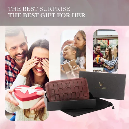 Miniatura 7 de Cartera de Piel RFID para Mujer Cartera Moderna RFID para Mujer con Múltiples Compartimentos Soporte para Tarjetas de Crédito Hecho a Mano
