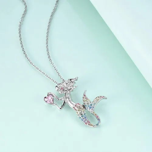 Miniatura 2 de luomart Collar de piedra natal de sirena de moda, chapado en oro blanco, colgante de cristal austriaco, regalo para niñas y mujeres, Estrás