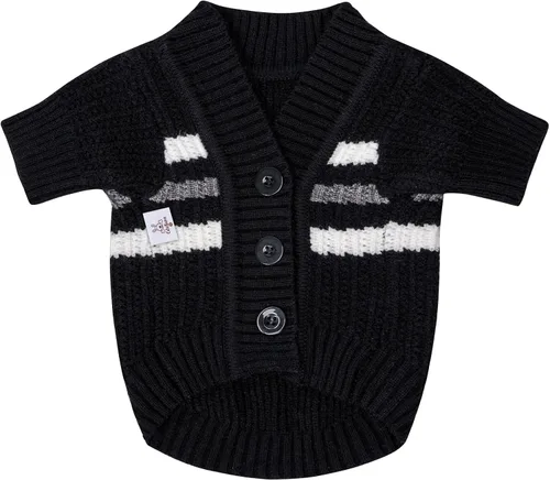 Miniatura 11 de CuteBone - Suéter de punto a rayas para perros, ropa de invierno de punto rosa para perros pequeños, gatos, niño, niña, atuendo para mascotas