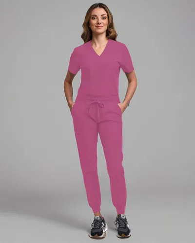 Miniatura 74 de Green Town Conjunto de ropa quirúrgica para mujer, pantalón deportivo y parte superior con cuello en V, 5 bolsillos, cintura de yoga, uniforme