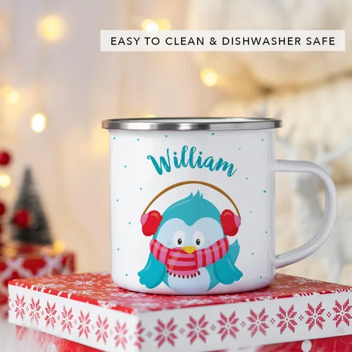 Miniatura 5 de Andaz Press Taza de café de acero inoxidable con nombre personalizado de 11 onzas para niños, diseño de búho azul festivo, 1 paquete, taza