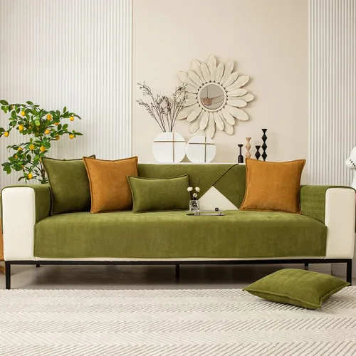 Miniatura 2 de vctops Funda de sofá con diseño de rayas cheurón estilo granja, protector de muebles de color sólido, funda de sofá suave antideslizante para Verde
