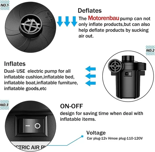 Miniatura 3 de Electric Air Pump for Inflatables,Portable Quick-Fill Air Pump with 3 Nozzles,110-120V, Inflator & Deflator Pumps for Outdoor Camping, Air Mattress