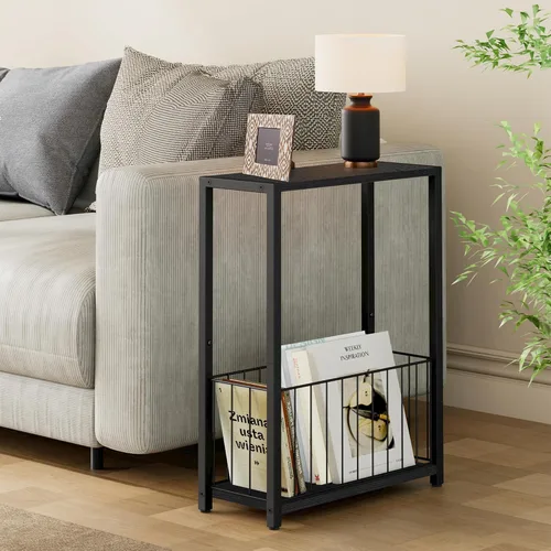 Miniatura 2 de Homleke Juego de 2 mesas laterales estrechas con soporte para revistas, mesas auxiliares delgadas perfectas para espacios pequeños, diseño que Negro