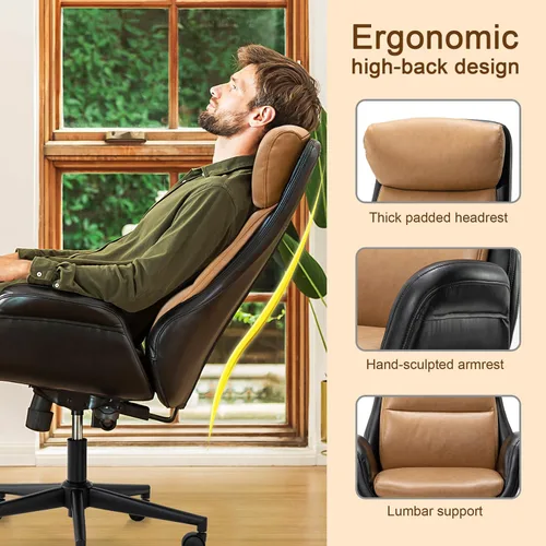 Miniatura 6 de Glitzhome Silla de oficina de respaldo alto, moderna silla giratoria ergonómica de oficina, silla de escritorio ajustable para oficina en casa