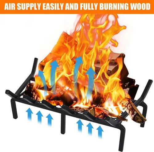Miniatura 5 de Rejilla de chimenea de 20 pulgadas con retenedor de brasas, rejilla de troncos de chimenea de hierro fundido, soporte para troncos de chimenea