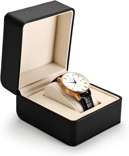 Caja de regalo de reloj de cuero PU negro Premium Caja de almacenamiento de reloj individual con caja de reloj de pulsera de almohada extraíble