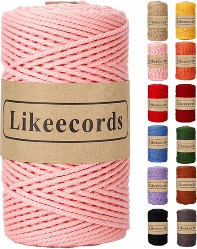 Miniatura 36 de Likeecords Cordón de algodón para macramé de 3mm x 100 metros, hilo torcido de 3 hebras, cuerda de macramé, hilo de algodón para macramé, cuerda