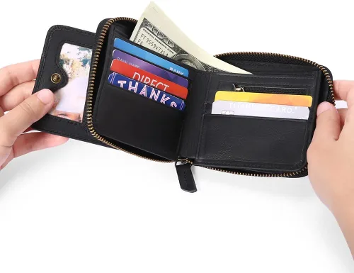 Miniatura 4 de Carteras GOIACII para hombres de cuero genuino con bolsillo frontal RFID con cierre de cremallera Bifold con tarjetero RFID, Zip Around, Bifold