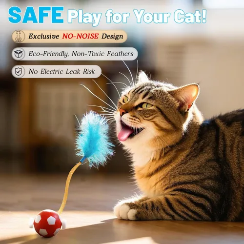 Miniatura 2 de Juguetes interactivos para gatos con cola de plumas para adultos aburridos en interiores, juguetes rodantes seguros con 3 modelos, juguete
