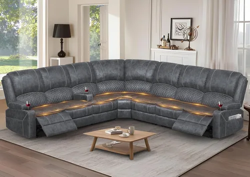 Miniatura 36 de Yolsali Sofá reclinable, sofá reclinable manual de 3 plazas con cojín de 2 niveles, sofás reclinables para sala de estar con consola removible