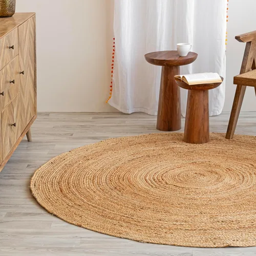 Miniatura 4 de HOMEMONDE Alfombra redonda de yute natural de 6 pies - Alfombra de área vintage trenzada tejida a mano reversible estilo granja rústico y bohemio