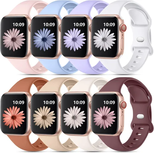Miniatura 15 de DaQin - Paquete de 8 correas deportivas compatibles con Apple Watch de 38, 40, 41, 42, 44, 45, 46 y 49 mm, correa impermeable de silicona suave