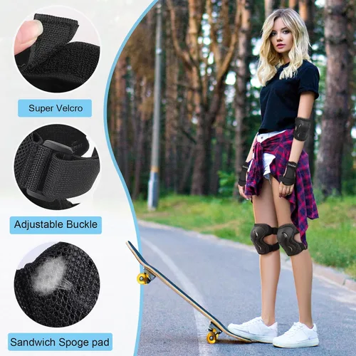 Miniatura 4 de Rodilleras y coderas para niños y adultos y jóvenes con muñequeras 3 en 1, conjunto de equipo de protección para patineta, ciclismo, BMX, bicicleta