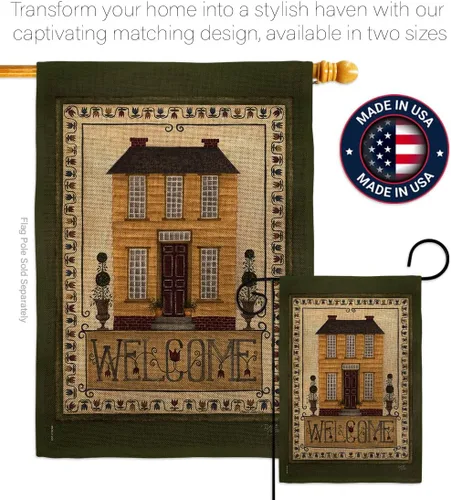 Miniatura 4 de Bandera de bienvenida para el jardín de la casa amarilla – Country Living Primitive Farm Western Barn American Rustic Cowboy Rural Ranch – Cartel