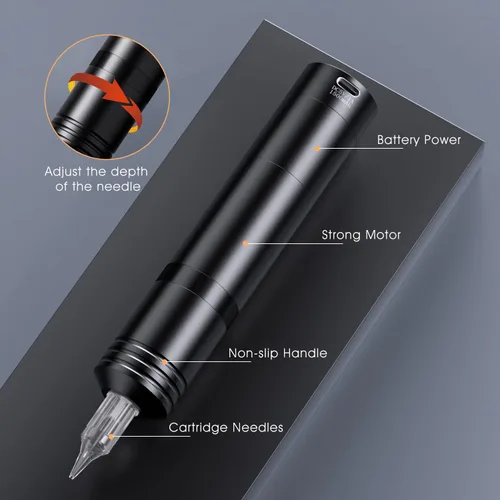 Miniatura 5 de Kit de pistola de tatuaje-BIOMASER Kit de tatuaje inalámbrico completo para principiantes, juego de máquina de tatuaje rotativa, 20 agujas