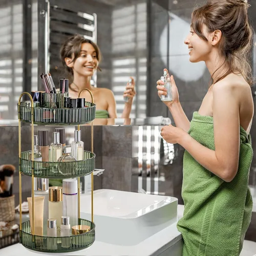 Miniatura 3 de Organizador de maquillaje giratorio de 360°, almacenamiento de maquillaje de gran capacidad, organizador de perfumes de 3 niveles, organizador