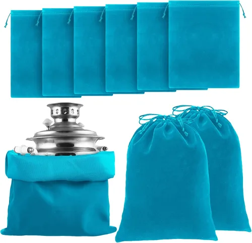 Ferraycle 6 bolsas de almacenamiento plateadas antideslustre, tela para joyería, cubiertos, protección de cubiertos (18 x 18 pulgadas, azul)