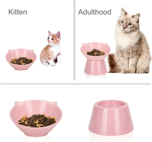 Miniatura 3 de Cuencos elevados desmontables para gatos, tazón elevado inclinado 15° para gatos anti-vómitos, amigable con los bigotes, platos ajustables para Rosa