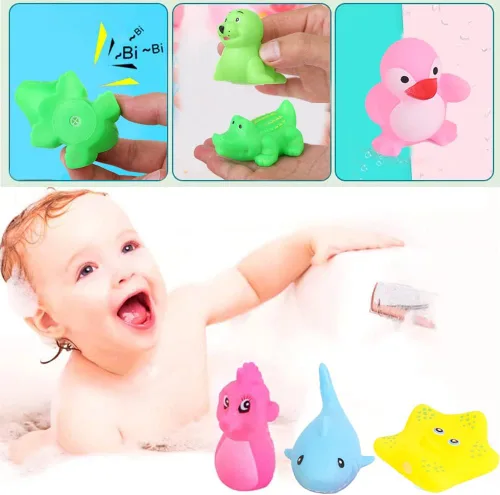 Miniatura 6 de Juego de 18 juguetes de baño preescolares para niños pequeños de 1-3, 2-4, lindos animales marinos de goma, juguete de pato de goma para bebés de 6