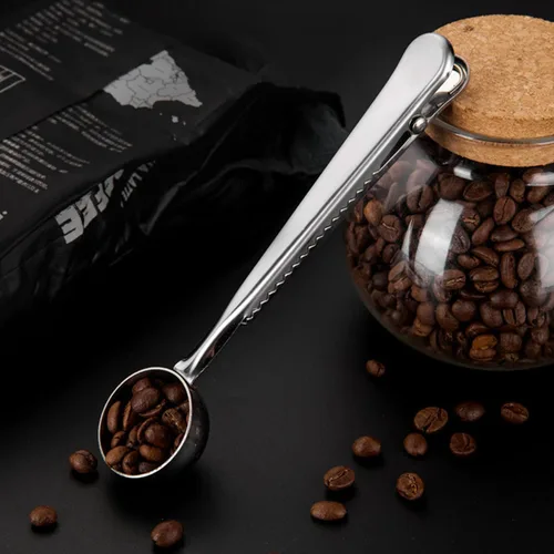 Miniatura 5 de Cuchara de café con clip de cucharada de acero inoxidable Cuchara de café con mango largo multifunción Bolsa de sellado Clip para té, café, proteína