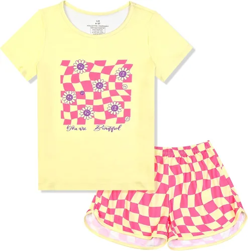 Miniatura 13 de QPANCY Pijamas de verano para niñas, conjuntos de pijamas de manga corta para dormir de verano