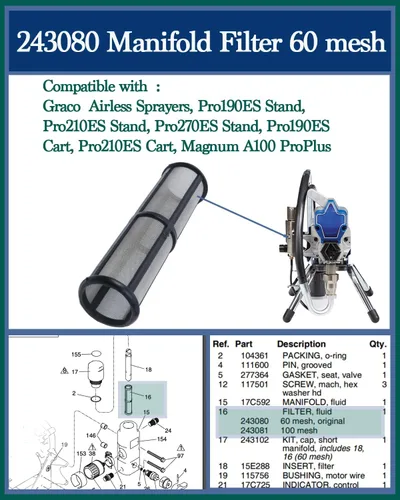 Miniatura 2 de Paquete de 6 filtros de malla 243080 60 – Compatible con pulverizadores sin aire Graco, para Pro190, Pro210, Pro270 y Magnum A100 ProPlus, etc.