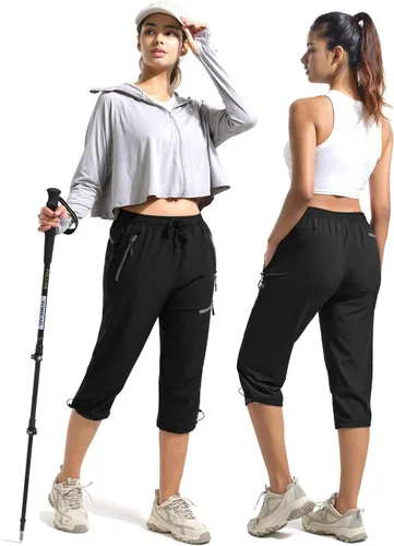 Miniatura 5 de BVVU Pantalones cargo capri de senderismo para mujer, ligeros, de secado rápido, pantalones deportivos impermeables para exteriores, pantalones