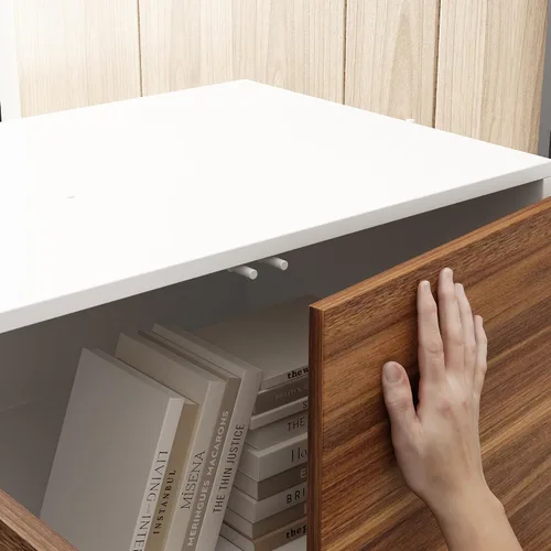 Miniatura 4 de Escritorio de oficina reversible con 3 cajones y 2 estantes, escritorio para computadora en forma de L y mesa de estudio con almacenamiento oculto