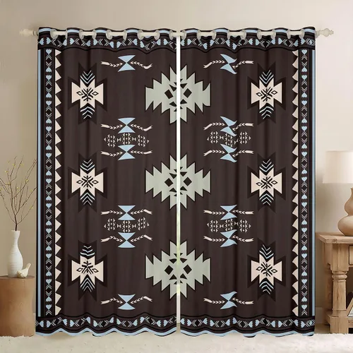 Miniatura 18 de Cortinas y cortinas occidentales de 76 x 45 pulgadas, cortinas aztecas, exóticas, nórdicas, bohemias, opacas, tribu india, geometría, étnica