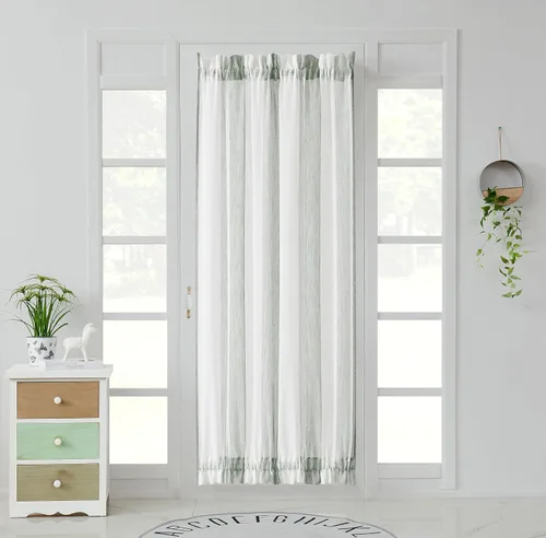 Miniatura 20 de Central Park Cortinas Transparentes de Rayas Beige y Blancas Estilo Granja de Lino Bouclé, Pares de Paneles de Cortina de Ventana Tejidos con Hilo