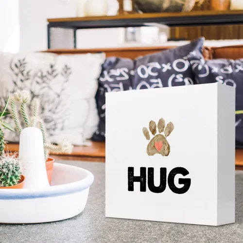 Miniatura 5 de z-crange Hug Cute Pet Heart Paw Print Wood Block Sign Decoración de escritorio, divertida caja de madera para mascotas, gatos, perros, caja