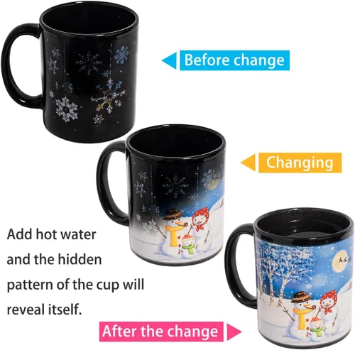 Miniatura 3 de Taza de cerámica con diseño de muñeco de nieve que cambia de color, taza de café mágica de 12 onzas, novedad para regalos divertidos de Navidad