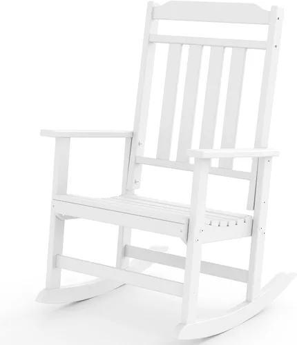 Miniatura 16 de GREENVINES Juego de 2 sillas mecedoras para exteriores Plástico HDPE Mecedoras de patio Silla mecedora de porche De gran tamaño Respaldo